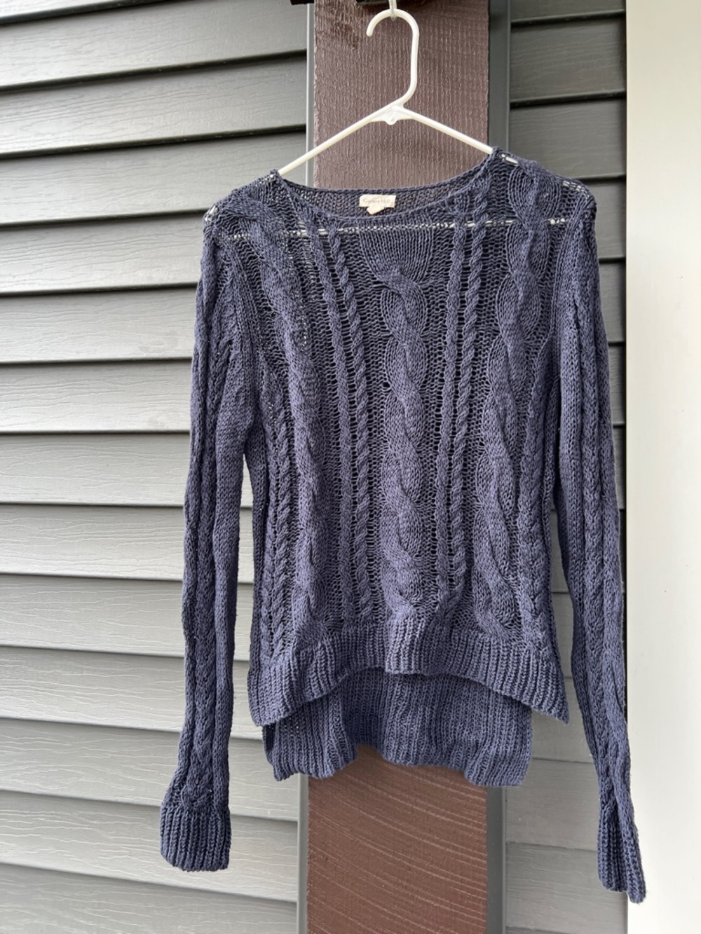Garnet Hill Navy Cable-Knit Scoop Neck Sweater